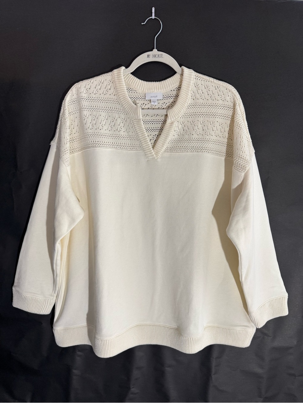 Pure Jill Cream Mixed Media Sweatshirt 2X Open Sweater Knit